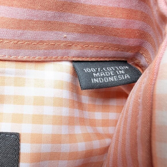 Kenneth Cole Reaction Men’s Medium Orange Gingham Dress Shirt No Iron - Picture 3 of 8